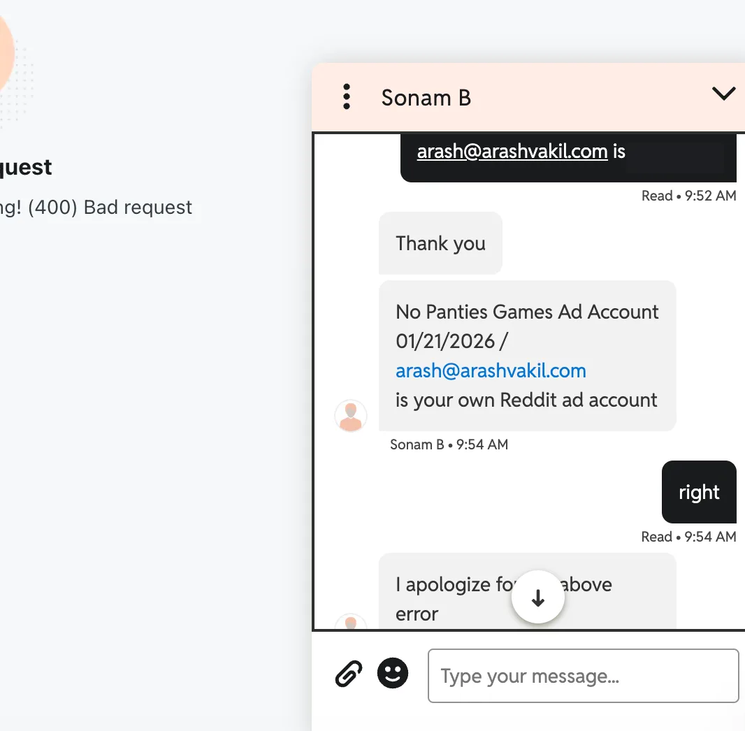 Agent Sonam B associates my email with 